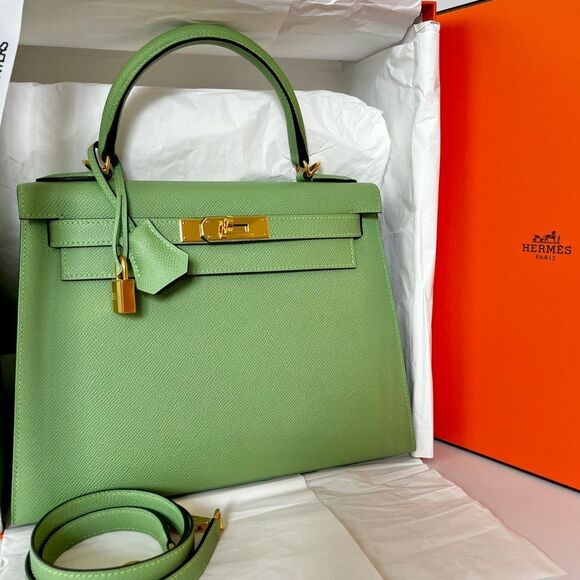 Hermes Handbags - Hermes Kelly 28 Vert Criquet Epsom Sellier Green stamp Z